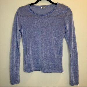NEW Free People Intimately Women’s Mesh Layering Metallic Shimmer Top Blue Sz S